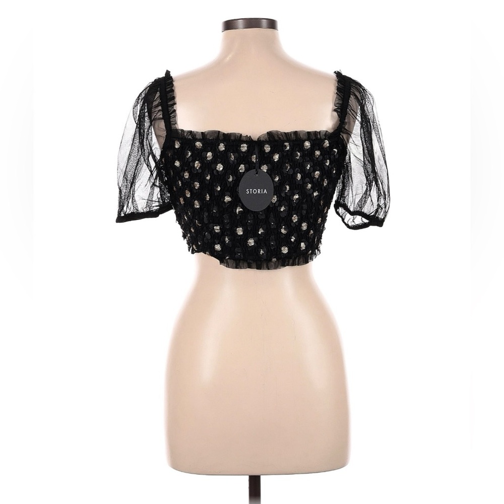 Black Sequin Daisy Crop Top & Mini Skirt Set - Picture 6 of 11